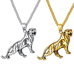 Punk Tiger Pendant Necklace for Men Stainless Steel Jewelry Link Chain Vintage Jewelry