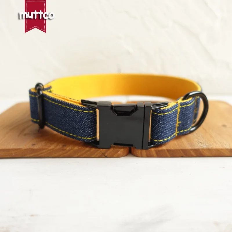 MUTTCO retailing self-design collar THE YELLOW JEAN handmade collar mazarine and yellow 5 sizes dog collar UDC037H