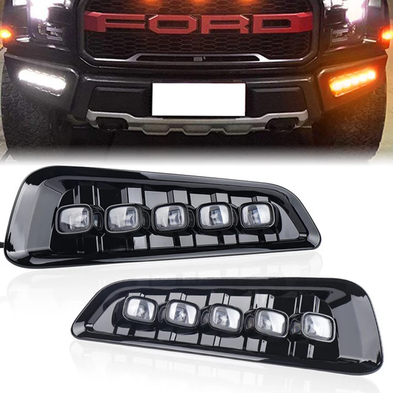 1 Set Driving Light LED Daytime Running Light Fog Lights DRL For Ford F150 Raptor SVT 2016 2017 2018 Yellow Signal