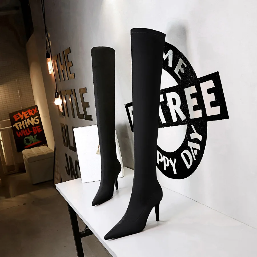 

BIGTREE 2023 Sexy Pointed Toe Over The Knee Women Boots Stretch High Heel Women Shoes Autumn Winter Fashion Boots Size 34-40