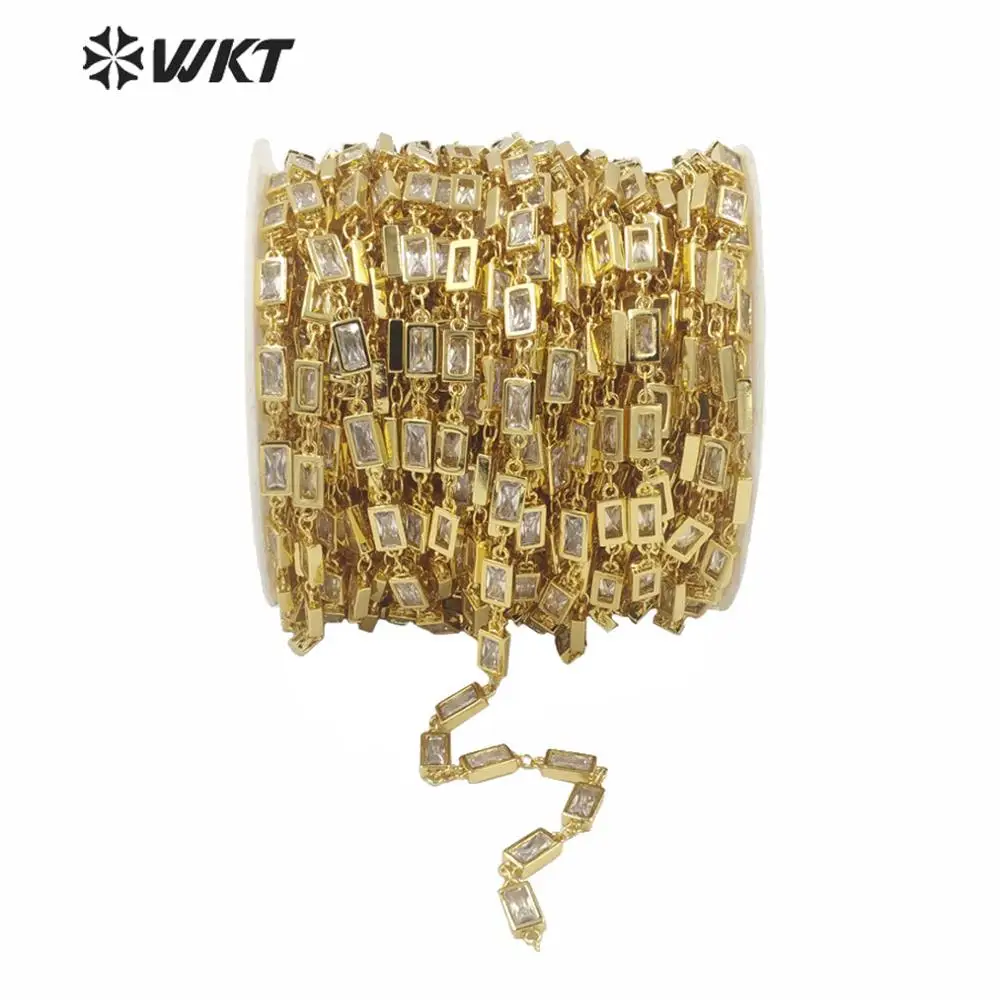 

WT-BC088 Wholesale Custom Sparkly Cubic Zircon Beads Chain With Gold Electroplated Yellow Brass Length 5m/Lot Jewelry