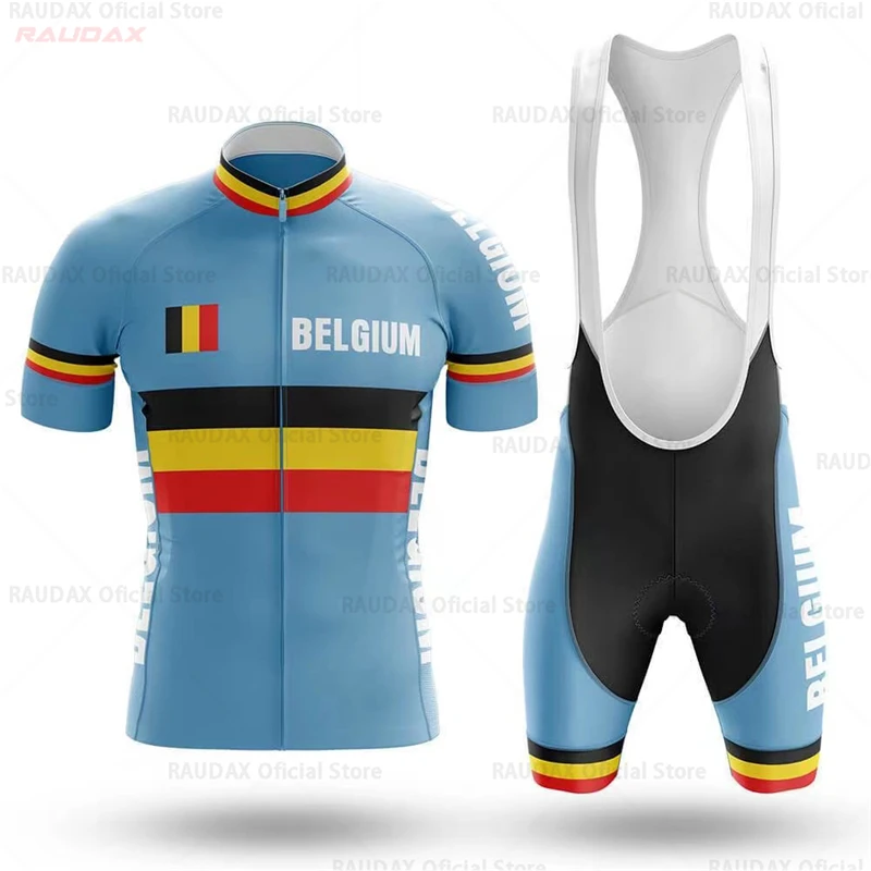 

Belgium 2021 Men Cycling Jersey Summer Short Sleeve Set Maillot 19D Bib Shorts Bicycle Clothes Sportwear Shirt Cycling Clothing