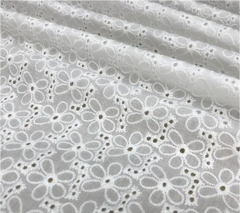 

New Fashion Eyelet Cotton Lace Fabric With Jacquard Flower For Eyelet Dress, Party Dress, Blouse, Costume