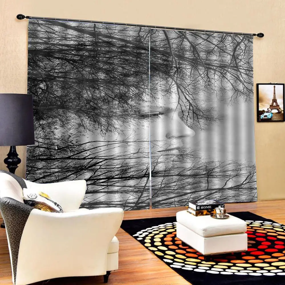 beauty at the grey forest tree curtains 3D Window Curtain 3d print Luxury Blackout For Living Room  Blackout curtain