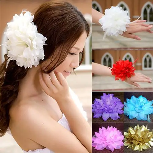 Bridal Wedding Party Flower Headband Elastic Pin Hair Wrist Band Corsage Decor Wristband pin hair wrist corsage brooch dance sho