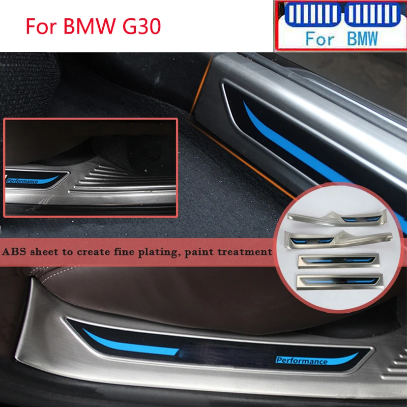 4pcs 304 Stainless Steel For BMW G30 5 Series 2017 2018 Car Styling Inner Door Edge Threshold Strip Pedal Sticker Accessories