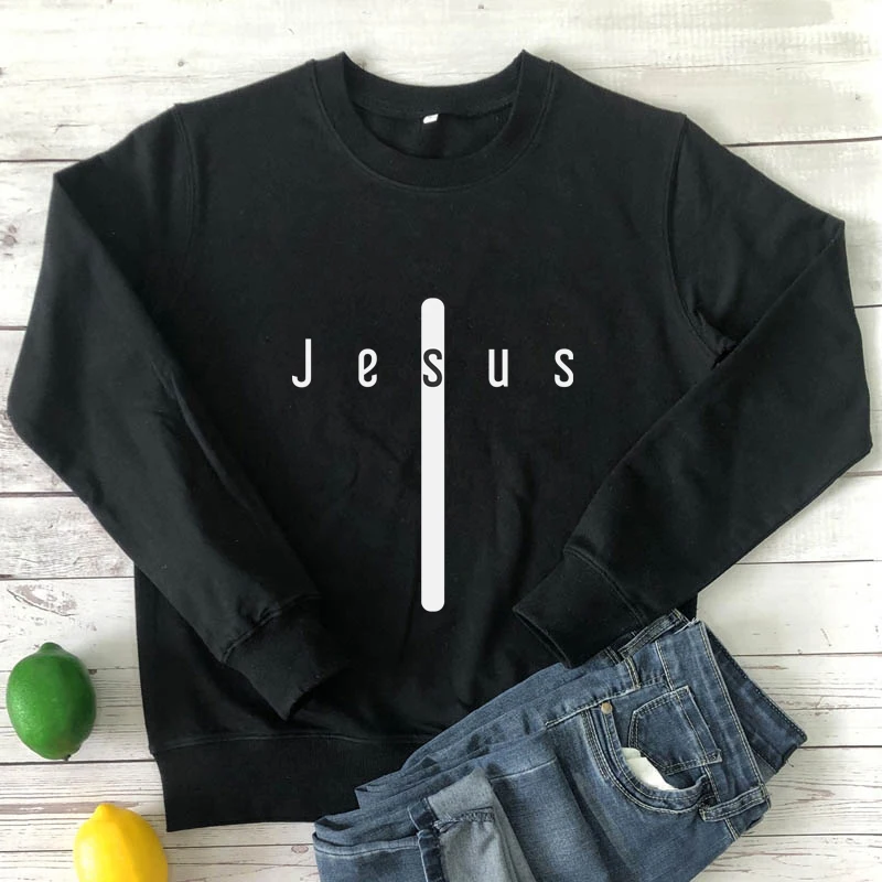 

Colored Cross Jesus Sweatshirt Casual Women Long Sleeve Christian Religion Pullovers Streetwear