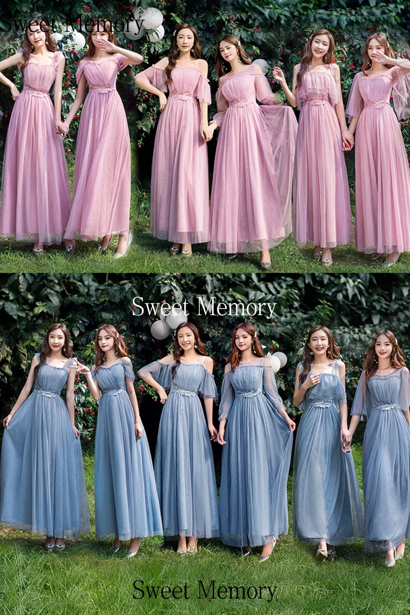 Women Pink Champagne Grey Blue Long Bridesmaid Dresses Sweet Memory Bride Guest Prom Graduation Vestidos Wedding Party Robe