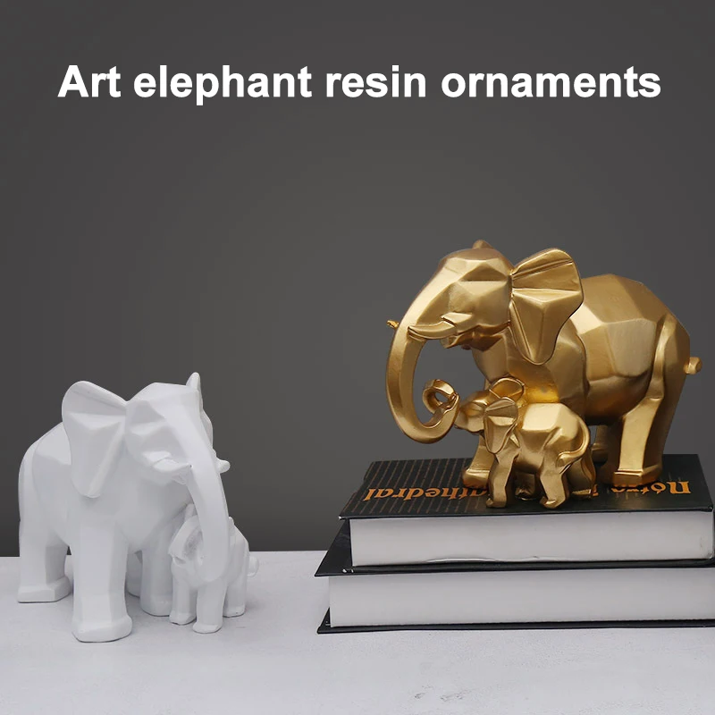 

Room Decor Mother Child Elephant Fengshui Resin Sculptures Modern Geometric Art Ornaments Resin Figure Gifts For Kids Home Decor