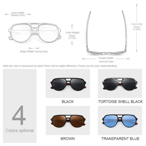 Imagen 2 del producto HU Gafas de sol polarizadas de madera para hombre, gafas Vintage de marca de lujo, nuevo diseño, gafas de sol de piloto de madera, gafas de conducción estilo GR8049