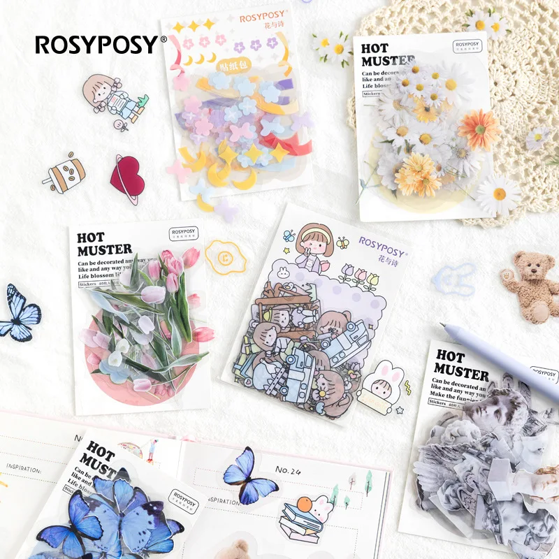 Mengtai 40pcs Cute Travel rabbit Decorative Stickers Scrapbooking diy Label Diary Stationery Album Flower ribbon Journal Planner