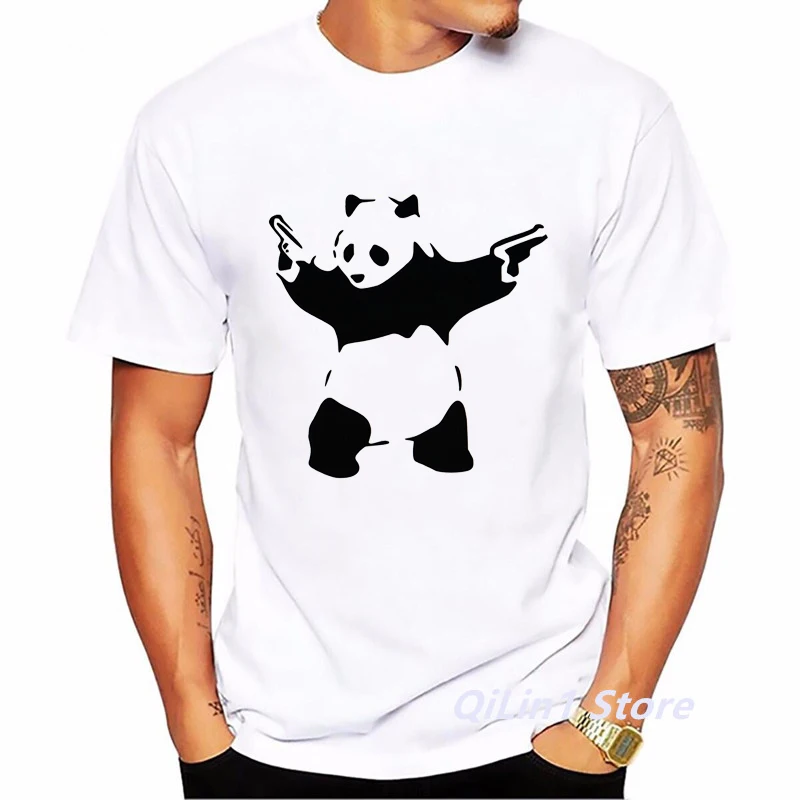 Panda With Glasses Print Tshirt Men's Cool Hip Hop T Shirt Homme Summer White Short Sleeve Top Male Streetwear Camisetas Hombre