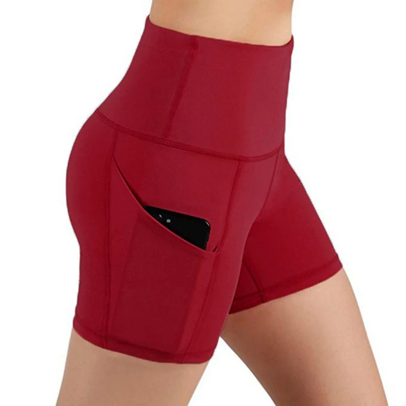 Women\'s cycling shorts Sports Yoga High Waist Shorts with Pockets Seamless Tummy Control Workout Short Pants Athletic Leggings