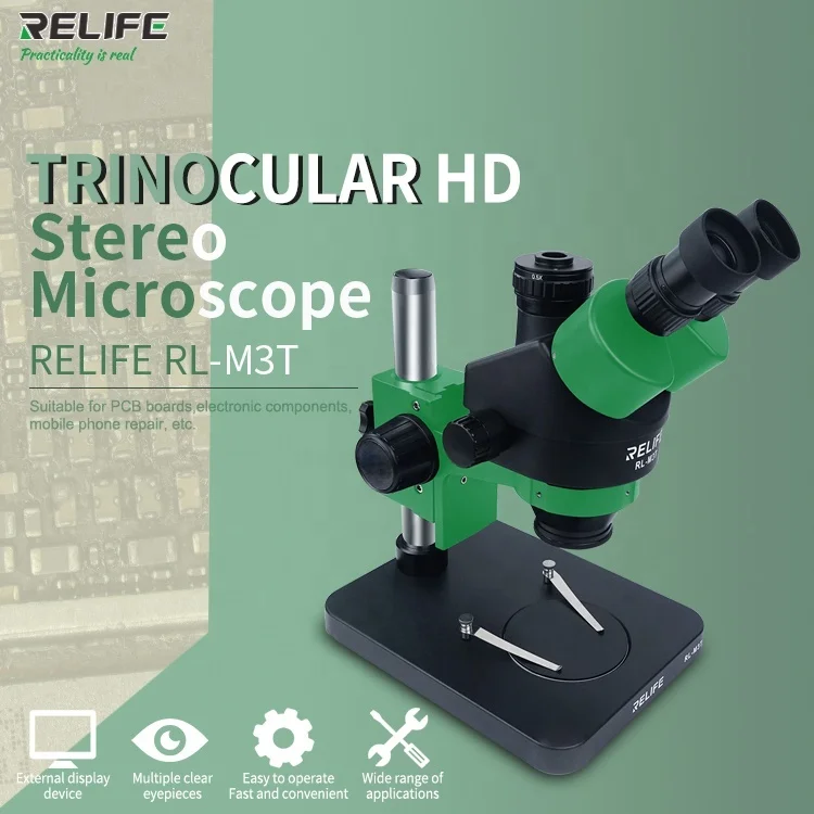 RELIFE RL-M3T Trinocular Microscope 0.7-4.5X Continuous Zoom Microscope For Mobile Phone PCB Electronic Device Repair