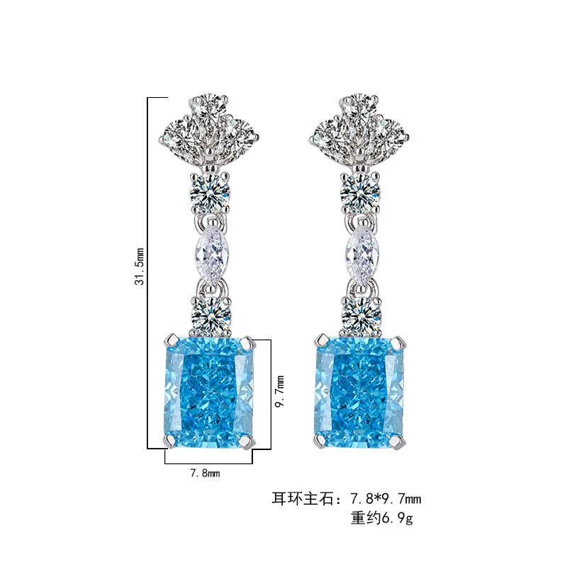 Luomansi 8*10MM Rectangular Aquamarine Silver Earrings Woman S925 Jewelry Wedding Anniversary Party Gift