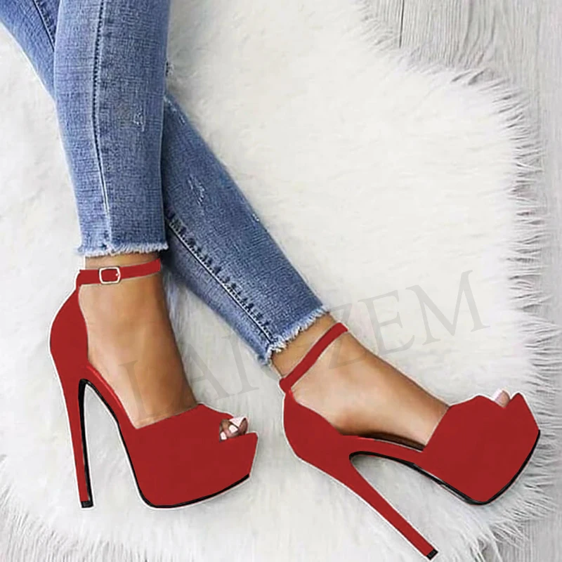 SEIIHEM Women Sandals Platform Stiletto Heels Ankle Strap Shoes Women Ladies Party Open Toe Pumps Des Sandales Large Size 43 52