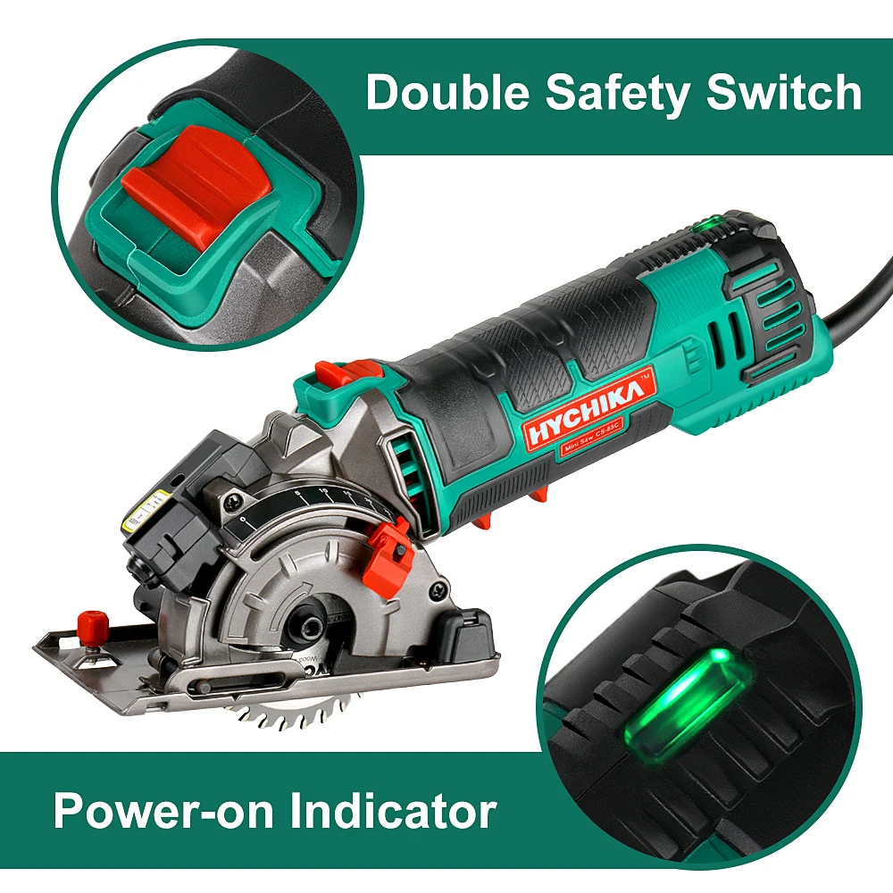 HYCHIKA-minisierra eléctrica Circular multifuncional, herramientas eléctricas de 500W, con sierras de 3 hojas y sierras de hoja