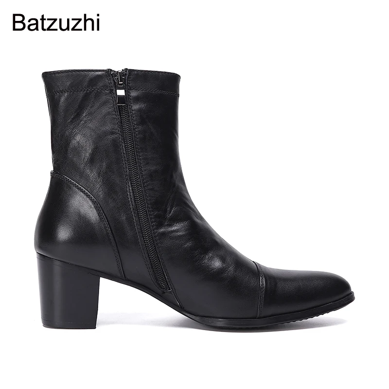

Batzuzhi 7cm High Heels Handsome Men Boots Genuine Boots Men Black Ankle Knight Botas Hombre for Men Party/Wedding, EU38-46!