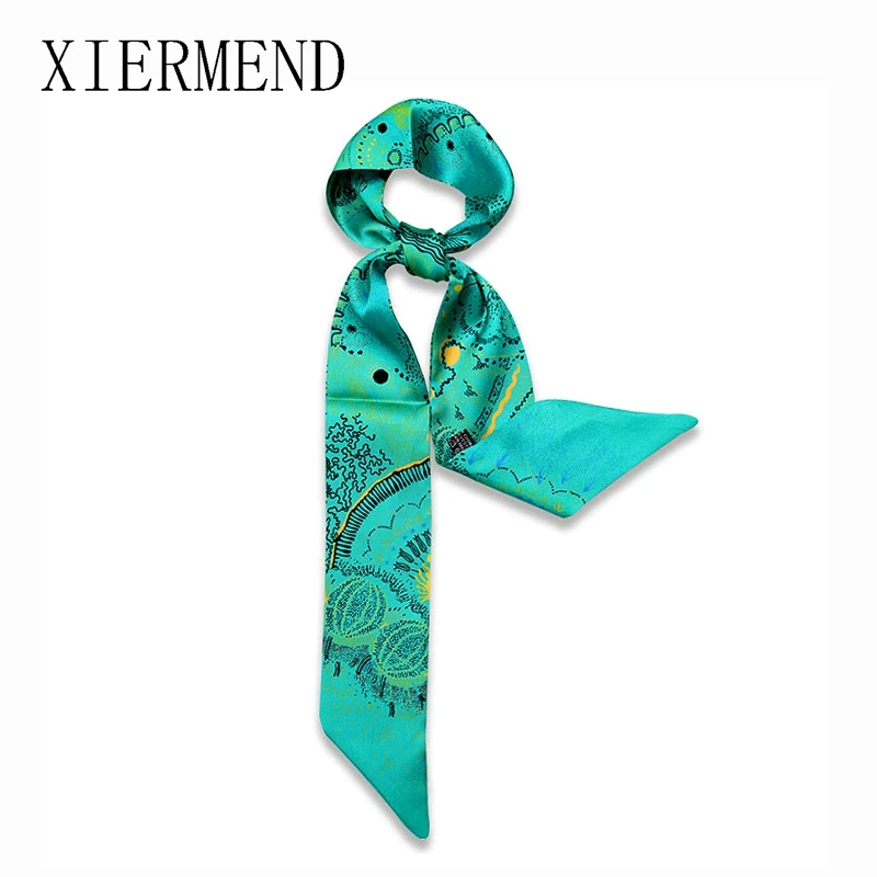 2021 new small silk scarves spring autumn decoration joker hair ribbon bound bag band tied hairband women skinny scarf women