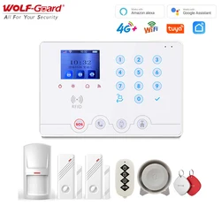 Wolf Guard W4Q WIFI + 4G 3G GSM Color Display Home Security Alarm System Tuya Smart Life APP remote control Alexa Google