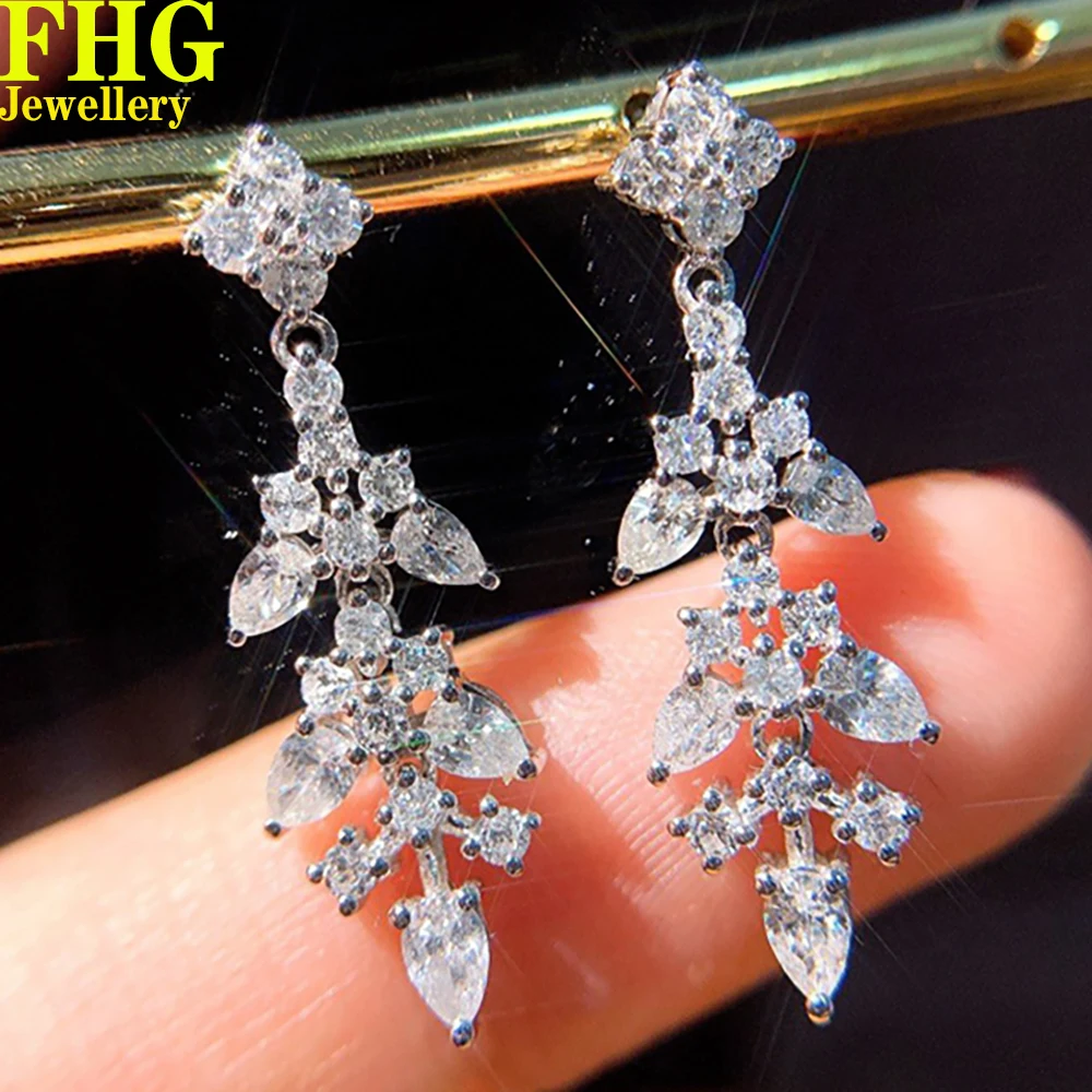 18k Au750 White Gold Earrings Natural diamond 1.3Carat Water drop eardrop Earring Wedding Party Engagement Anniversary Fashion