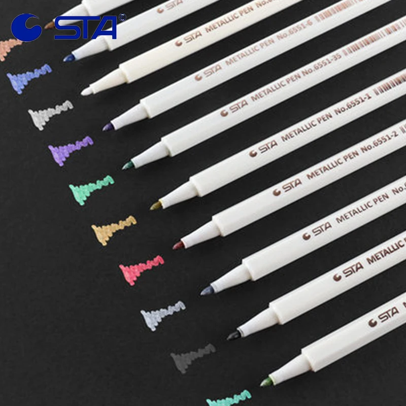 STA Metallic Micron Color Pen 1Pcs Detailed Marking Hard/Soft Head For Album Black Paper Drawing Supplies Color Paint  6551