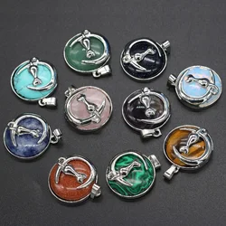 Natural Stone Crystal Turquoise Charms Cat Alloy Quartz Pendant for Making Jewelry DIY Necklace Bracelet Accessories 28x32mm