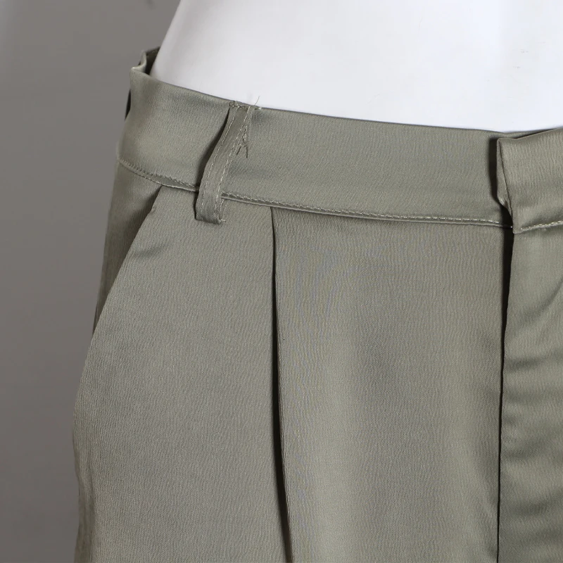 ECRURANI Casual Fold Pleated Loose Pant For Women High Waist Pockets Wide Legged Straight Trousers Female 2022 Spring Clothing