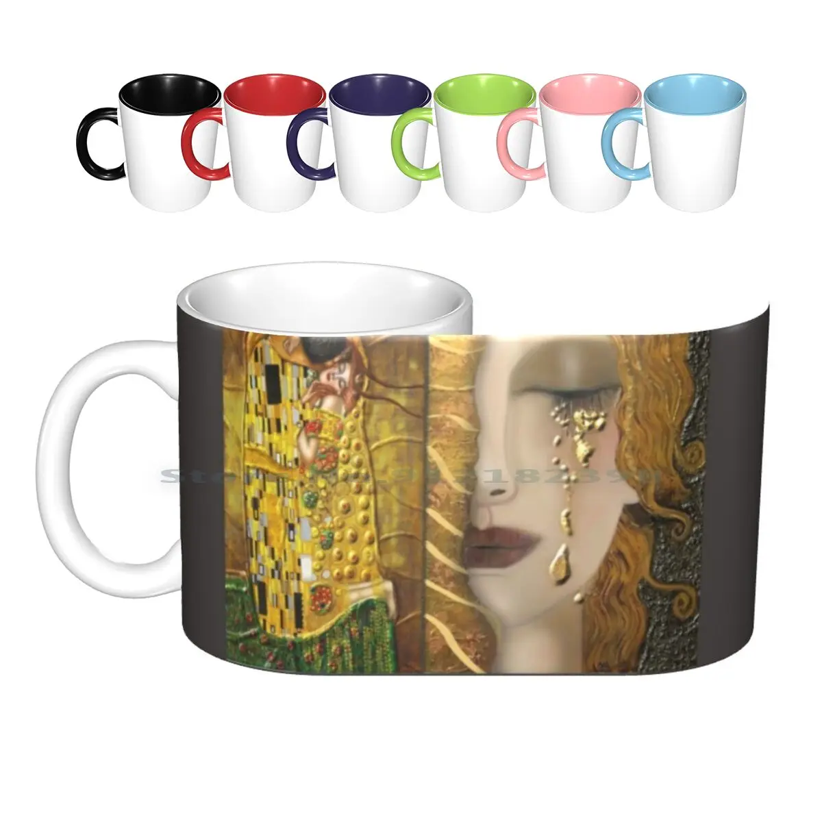 My Klimt Serie : Gold Ceramic Mugs Coffee Cups Milk Tea Mug Gustav Klimt Klimt Gold Masterpiece Girls Womens Eyes Tears Green