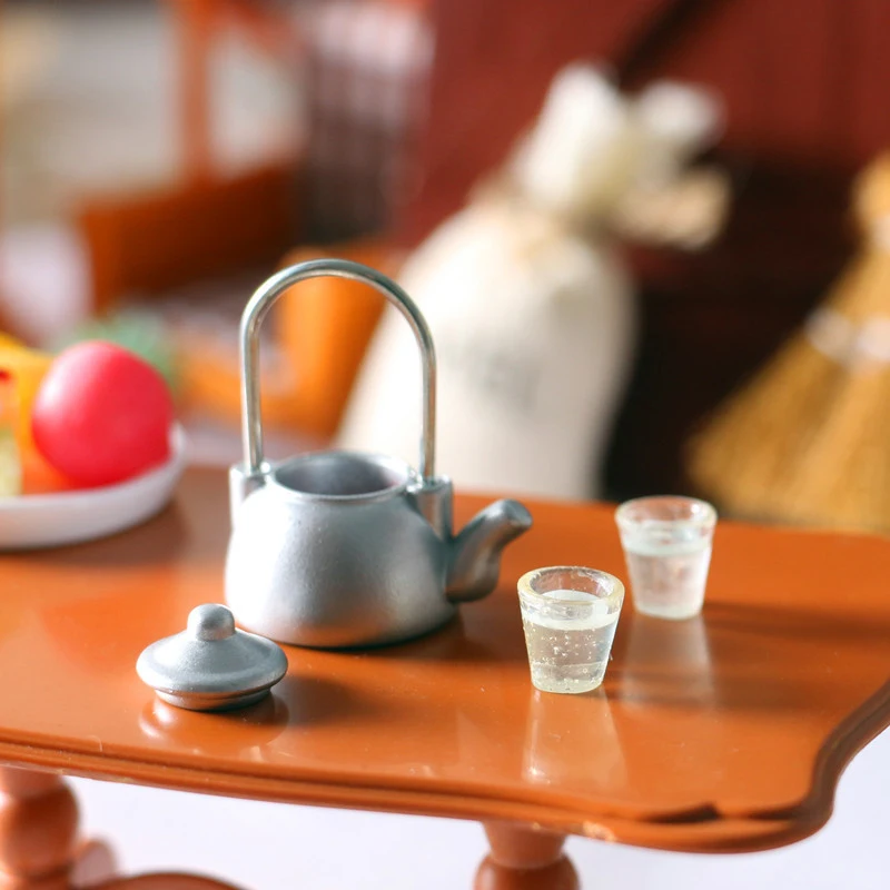 1 set Kids Pretend Toy Mini Doll House Furniture Dollhouse Kettle Pot Miniature Kitchen Kettle water cup set