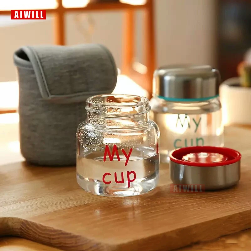 AIWILL glass water bottle my Mini portable glass bottles student hand cup milk powder honey cup my private water-bottle