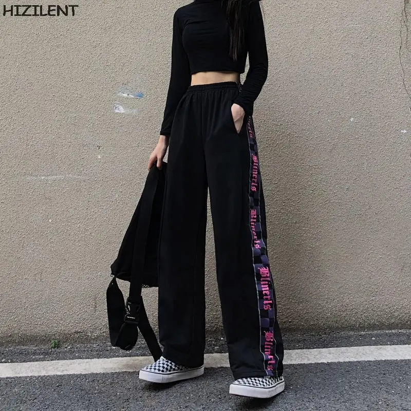 y2k 2021Casual pants women's summer thin section dark plaid popular fashion models were thin and versatile sports wide-leg pants