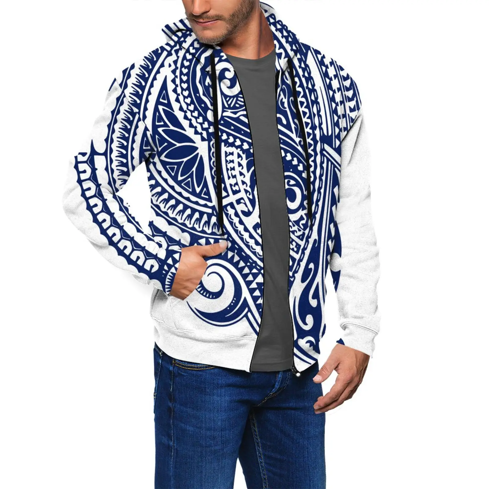 

2021 New Fashion Men Sweats Coat Hoodies Samoan Puletasi Themed Prints Unisex Jacket Male Island Wear Zipper Hoodies Plus Size