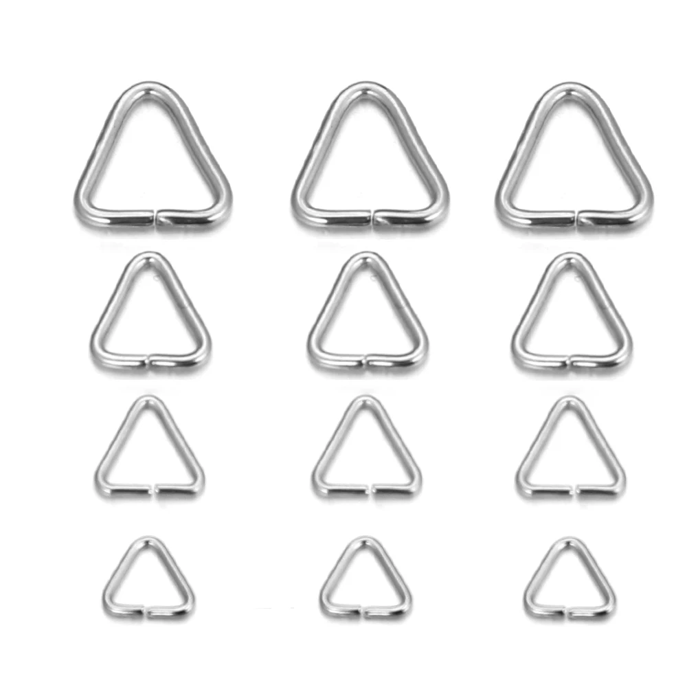 Anillos de salto triangulares clásicos de acero inoxidable 100 piezas, anillos divididos en tono plateado para fabricación de joyas DIY, accesorios