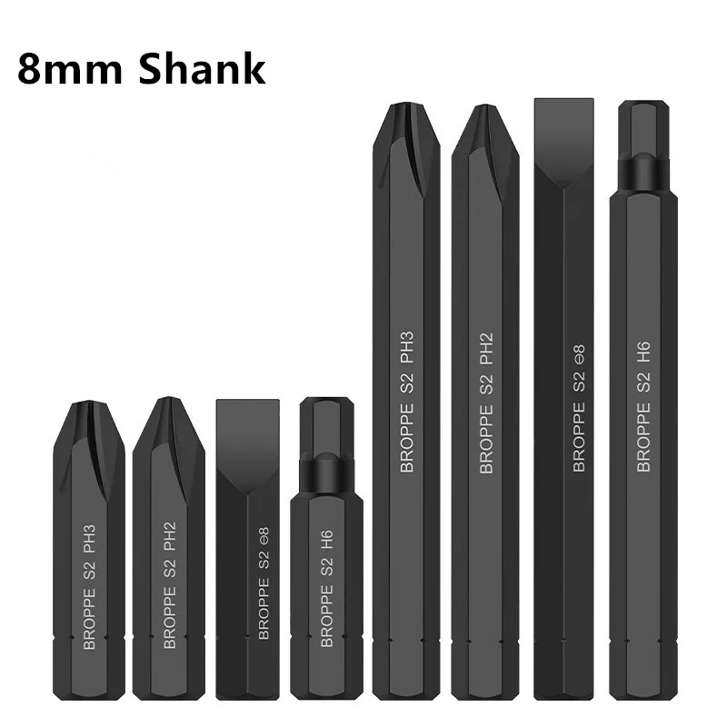 BROPPE 8mm Hexagon Shank S2 Alloy Steel Impact Screwdriver Bit With Strong Magnetic 36/80mm Long