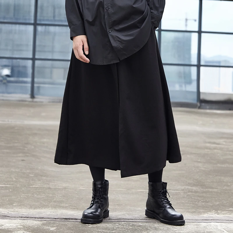 Men's nine minute trousers Spring/summer wide leg trousers yamamoto style men's false skirt trousers loose men's trousers