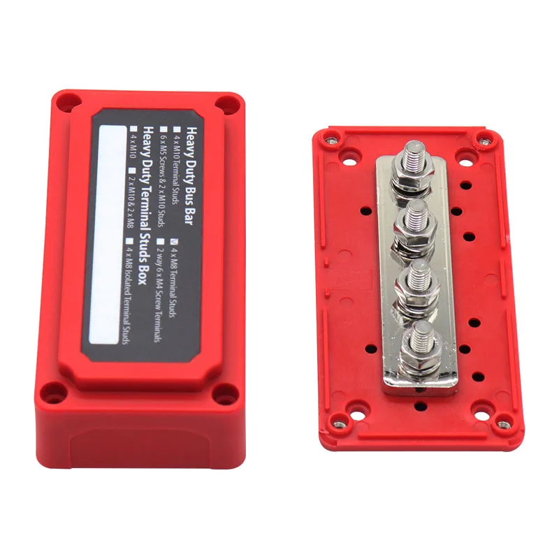 Bus Bar Box 300A 4 Terminal Studs High Current Busbar Cable Organizer Box M8 Heavy-Duty Modular Design Board Case for Car RV