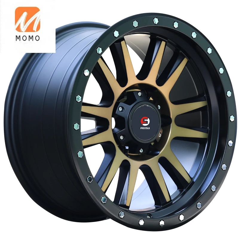 4*4 wheel rim 17 inch off road pick up automotive parts aftermarket wheels black machine with bronze high quality made in china