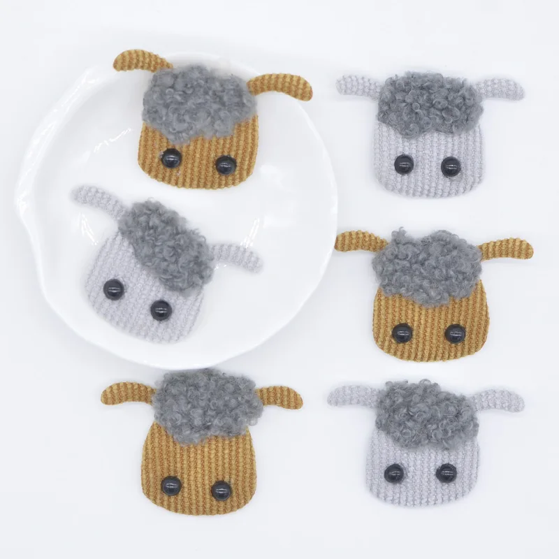 10Pcs 50*32mm Sheep Embellishment with Plush for DIY Clothes Hat Patch Fabric Sewing Craft Socks Gloves Shoes Decor Applique L91