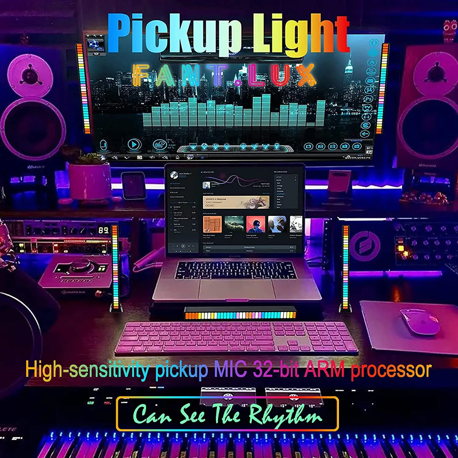 Smart LED Light Bar 32 LED Music Level Indicator Sound Control Audio Spectrum RGB Light LED Display Rhythm Pulse Colorful Signal