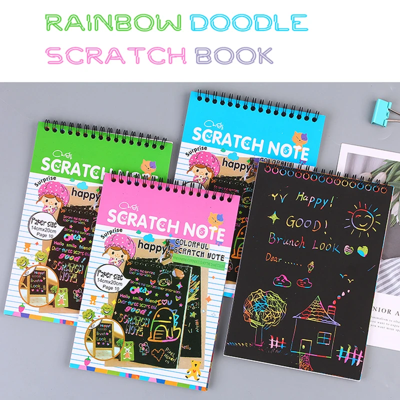 12 Sheets Rainbow Scratch Note Sketchbook Paper Painting Toys Children DIY Color Art Doodle Scratch Off Card Drawing Notebooks