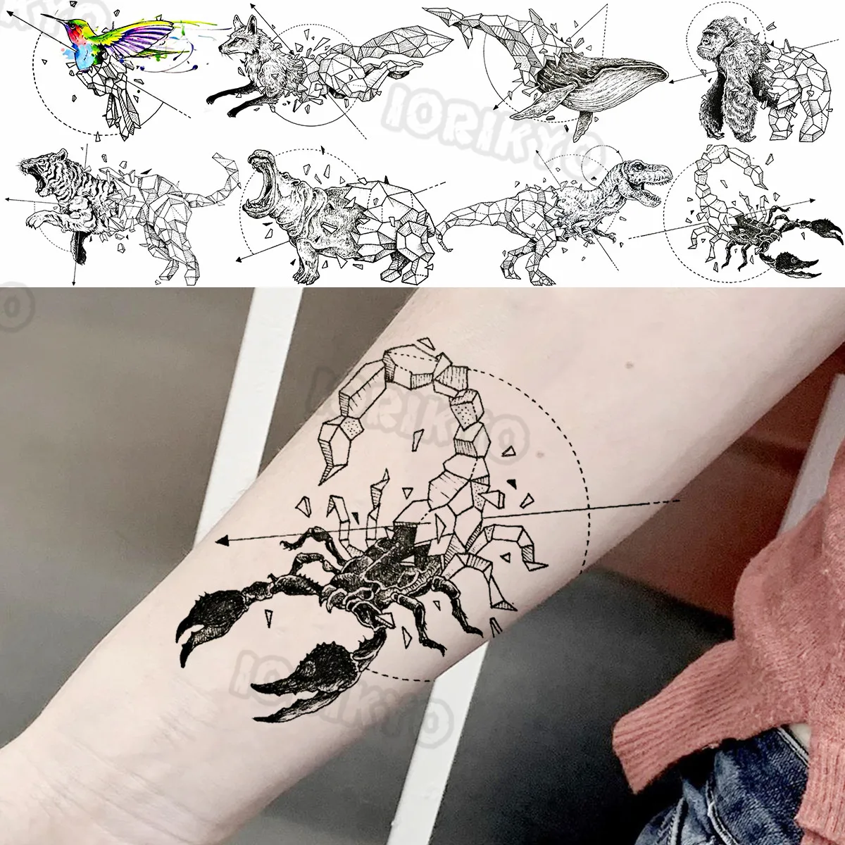 Black Scorpion Small Temporary Tattoos For Women Girls Realistic Hummingbird Tiger Dinosaur Fake Tattoo Sticker Arm Neck Tatoos