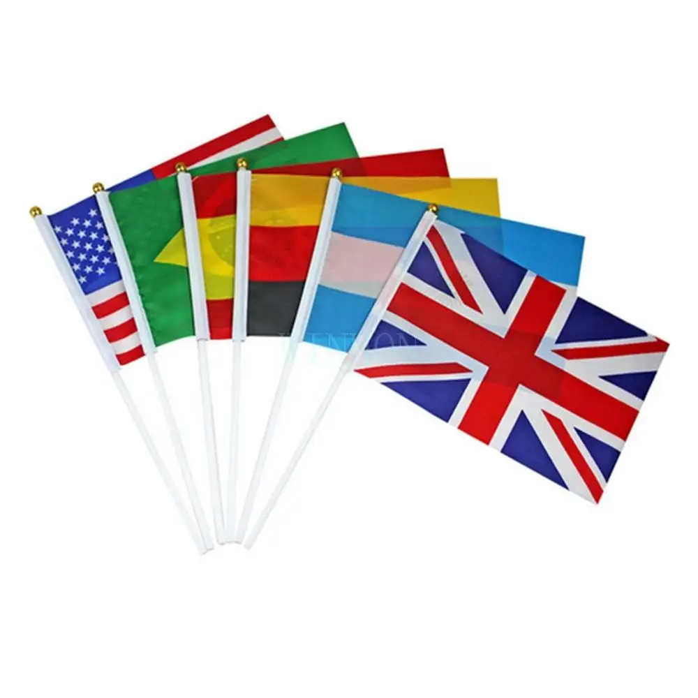 200 Countries World different Country flags 14*21cm Hand Waving flag With Hand Poles Gifts parade Gothering Cheering Banner
