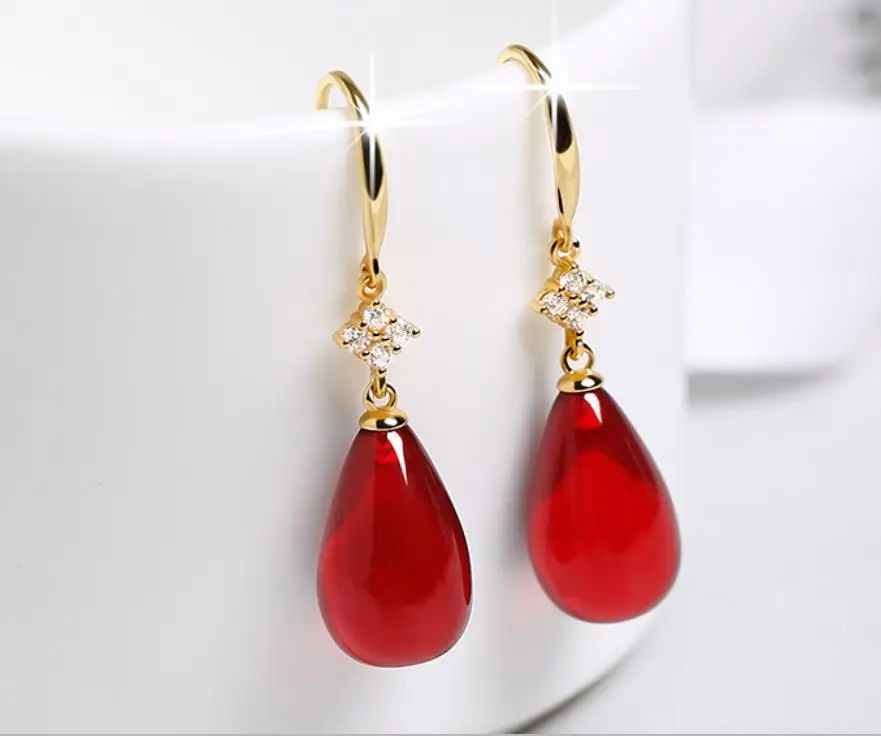 Women Amber Earrings Fashion Natural Red Amber Jewelry 925 Silver Earring Lucky Amulet Gifts For Women Charms Jewellery