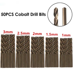50Pcs 1/1.5/2/2.5/3mm M35 HSS-CO Cobalt Twist Drill Bit For High Tensile Stainless Steels Drilling