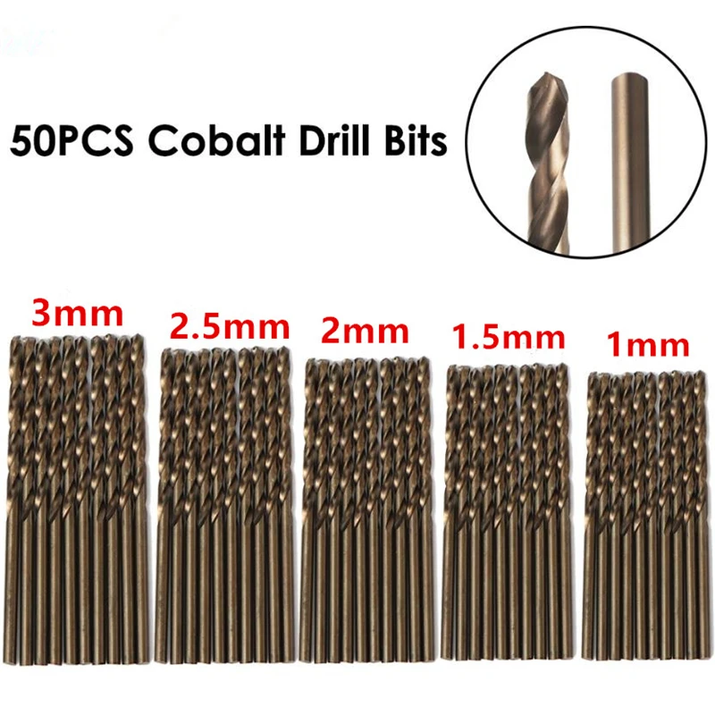 Hss-co Bocado de Broca da Torção do Cobalto para a Perfuração Inoxidável de Aços de Alta Elasticidade 50 Peças 1.5 2.5 mm M35