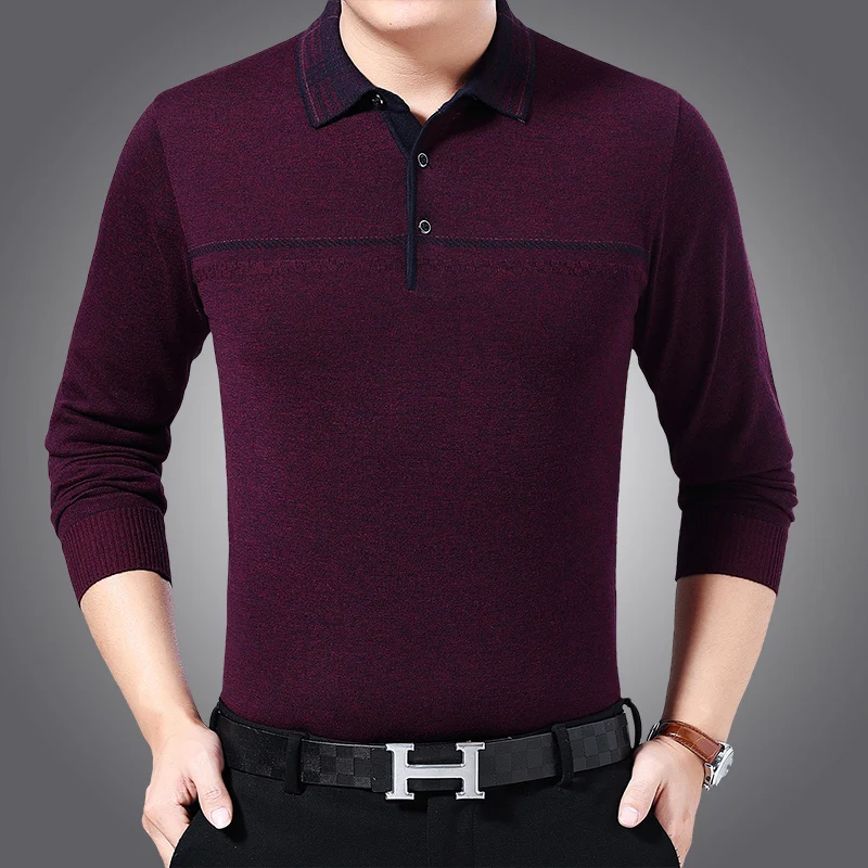 

New 2022 Spring Male Thin Knitwear Turn-Down Collar Wool Tee Tops Men's Long Sleeve Jumper Casual Buttons Knit Shirts