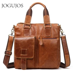 JOGUJOS-maletines de cuero genuino para hombre, maletín de Caballo Loco, bolso de mensajero de hombro a la moda, bolso de viaje informal, novedad