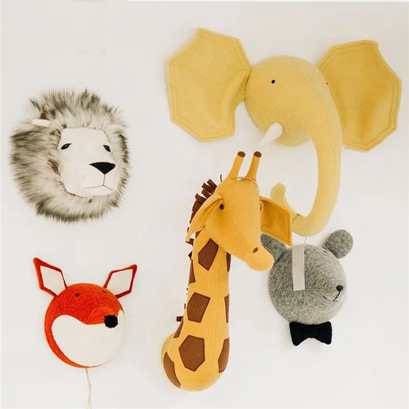 

Plush Animal Head Wall Decoration Stuffed Toys Head Wall Mount For Baby Kids Elephant/Giraffe/Zebra Bedroom Wall Hanging Gift