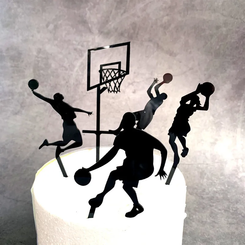 5 pcs Cake Toppers basketball Happy Birthday Wedding Acrylic Cake Topper Flags Baby Shower Decor Cake Baking DIY Party Supplies